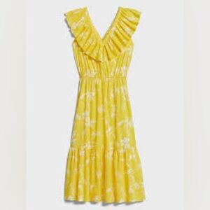 Banana Republic Factory Yellow V Neck Ruffle Midi Dress